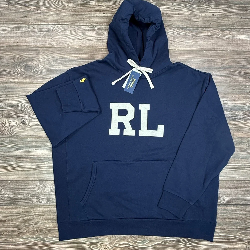 Polo Ralph Lauren Mens 2XB Hoodie Navy Blue RL Graphic Fleece NWT